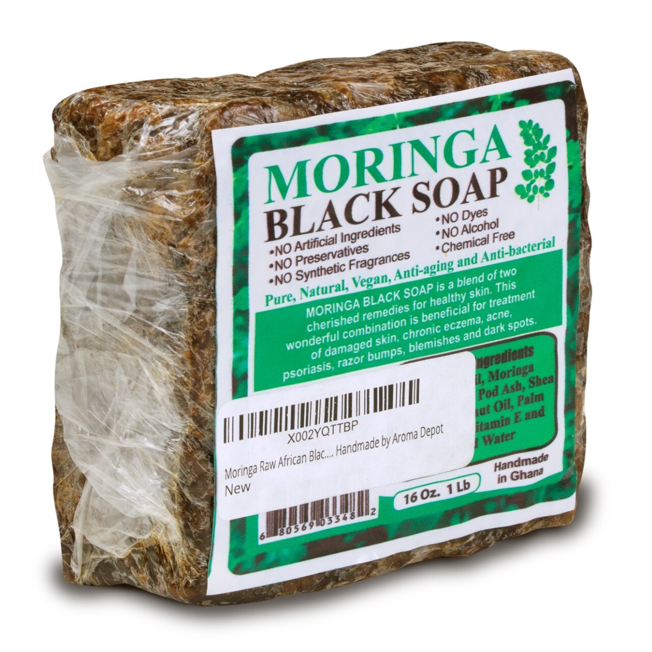 MORINGA Black Soap 1 lb. Vegan Organic Unrefined 100% Natural Anti Acne/Fungus