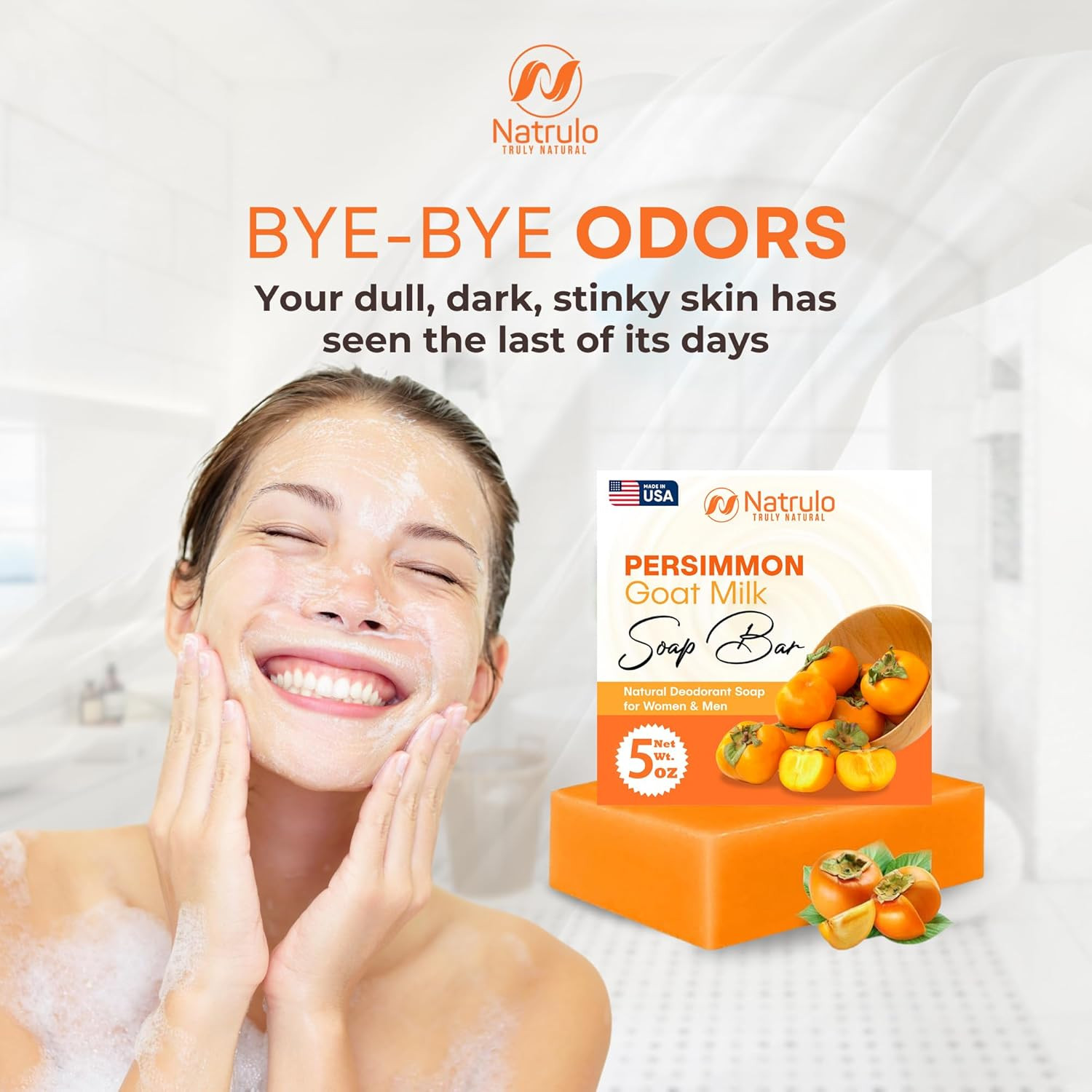 Persimmon Soap Bar for Body Odor Control – Purifying Deodorizing Body Wash wi