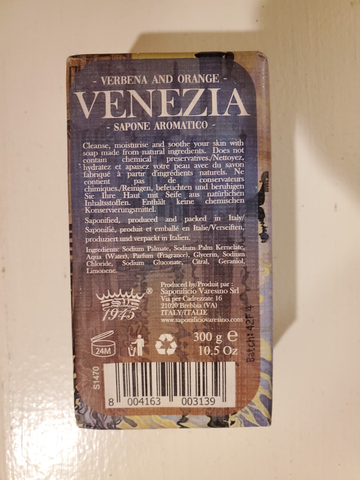 Saponificio Varesino ‘Venezia” Verbena and Orange Bar Soap