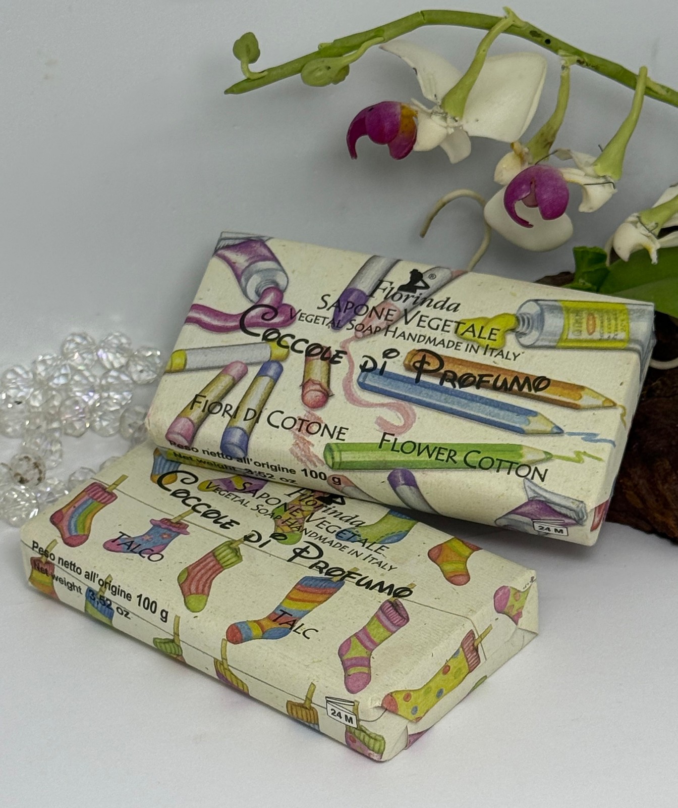 2x Florinda Vegetable Perfumed Bath Soap – Talc & Flower Cotton – 3.52 oz – New