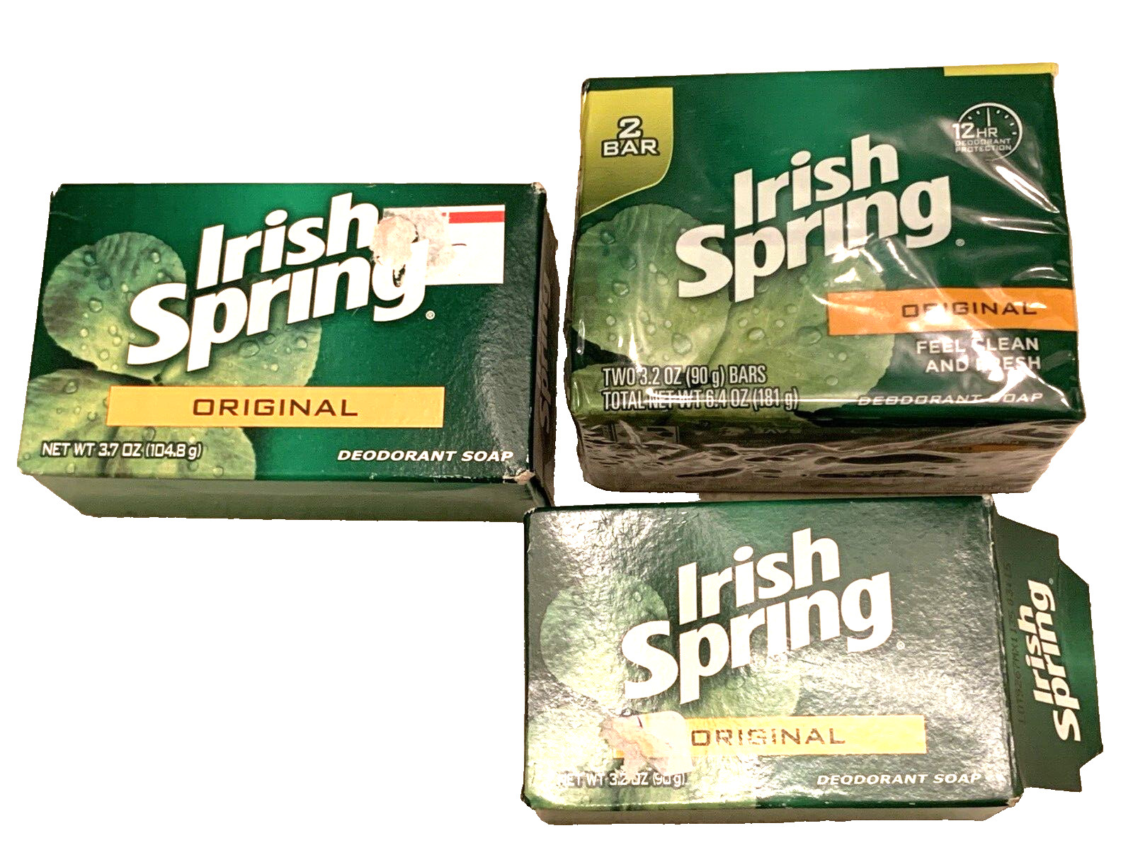 Irish Spring ORIGINAL Clean Deodorant LOT OF 4 Vtg 3.2-3.7oz Bar Soap NOS NEW