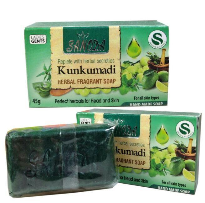 New Sanoda Kumkumadhi Herbal Soap Hand Made Ammla Lemmon Sandalwood Ayurveda 45g