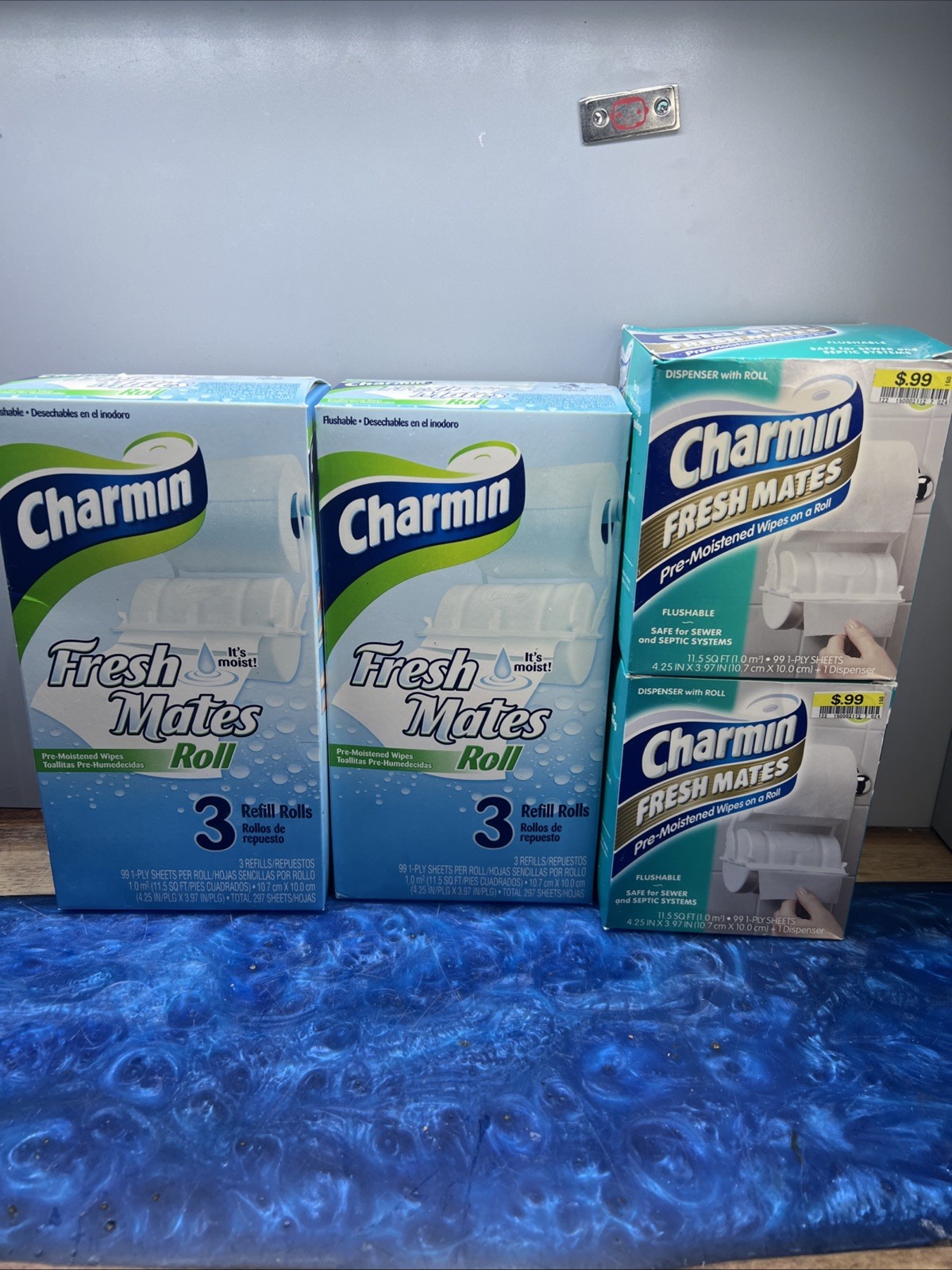 Vintage 2001 Charmin Fresh Mates Dispenser Moistened Wipes On Roll NOS Lot Of 4