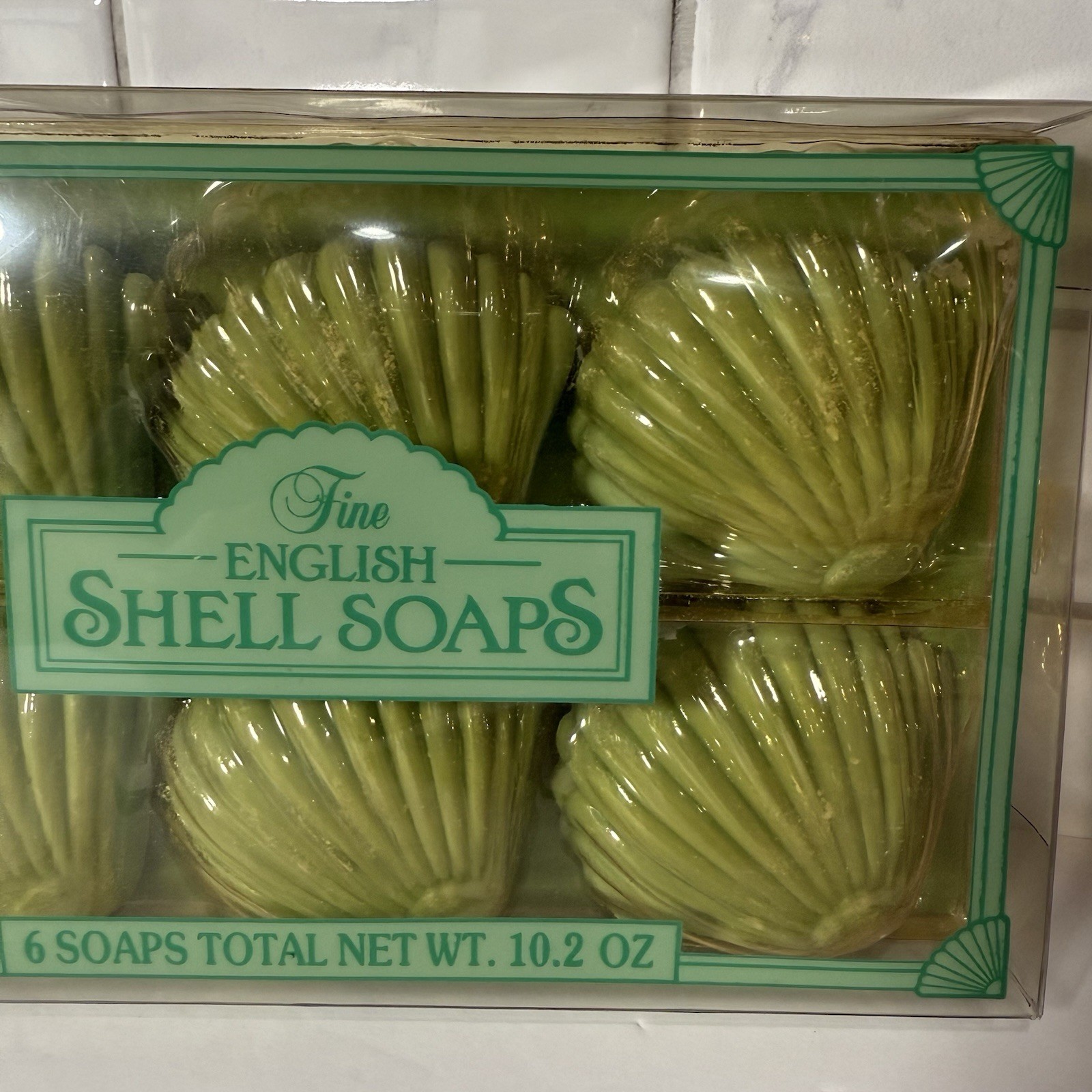NIP Vintage FINE ENGLISH SEA SHELL SOAPS Set of 6 Teal England Beach Guest Movie