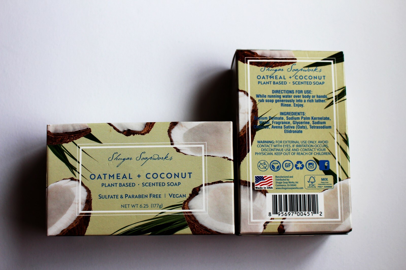 2 pack Shugar Soapworks Venga Oatmeal Coconut Jumbo Bar of Soap 6.25 oz.