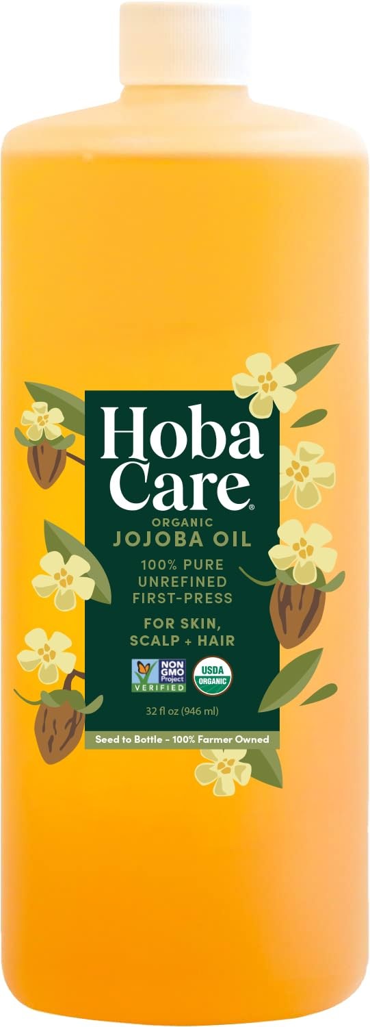 HobaCare Unrefined Organic Jojoba Oil for Skin Care, Hair, Beard, Scalp Massage