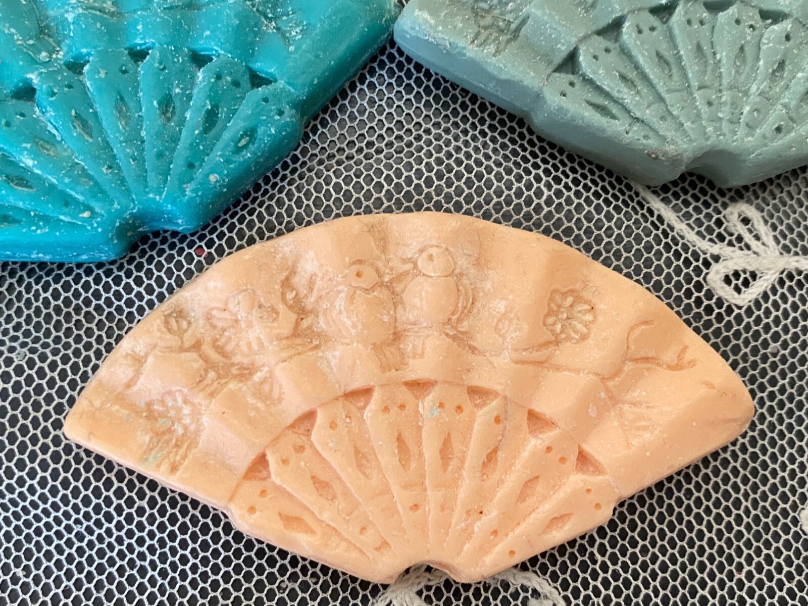 Vintage Lot of 5 Asian Fan Shaped Scented Soaps Decor Display