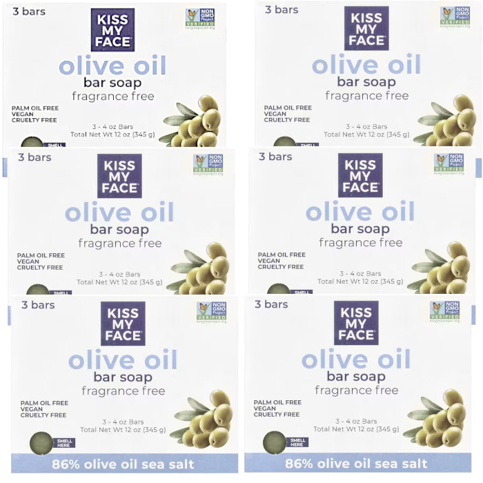 KissMyFace Olive Oil Bar Soap Fragrance Free (3 – 4 oz bars) 12 oz Each (6 Packs