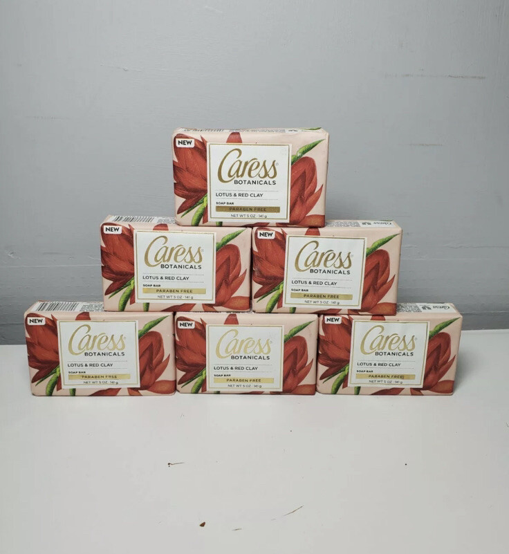 Lot of 6 Caress Botanicals Para Ben Free Lotus & Red Clay Bar Soap 5 oz New