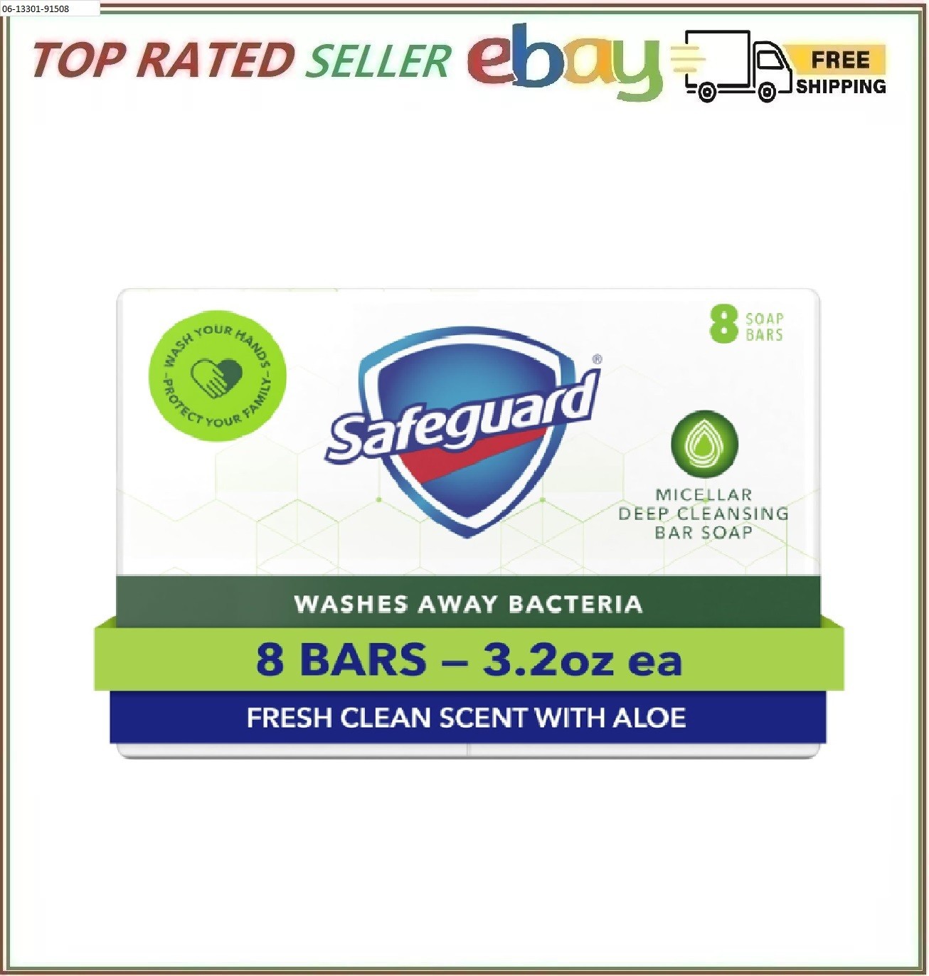 Safeguard Bath Bar Soap, Fresh Clean Scent with Aloe, 3.2 oz (8 Count)