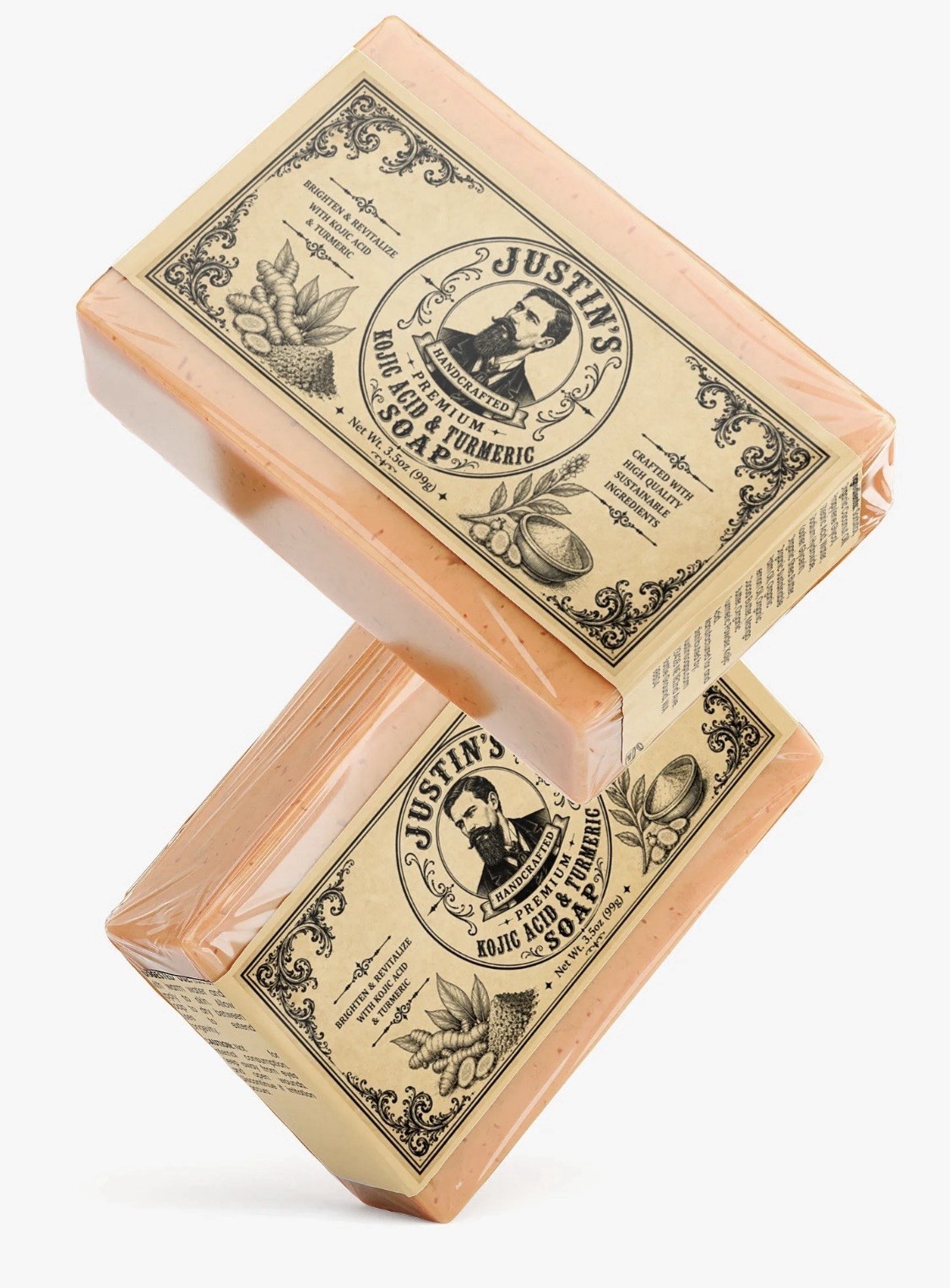 Justin’s Handcrafted Premium Kojic Acid & Turmeric Body Bar Soap, 3.5 oz
