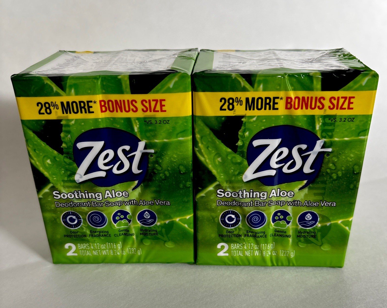 ZEST ALOE LOT 4 BARS 4.12 Oz Each BONUS Size Soothing Aloe Vera Deodorant Soap