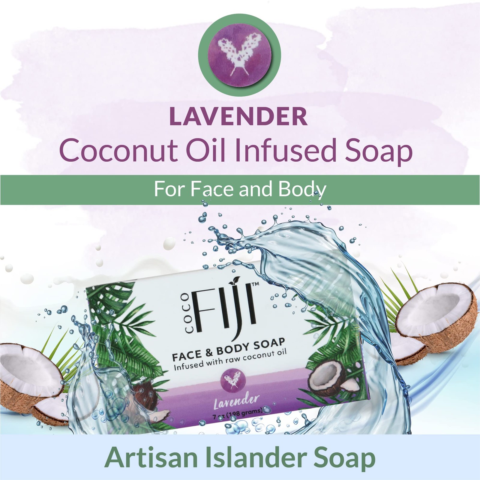 “Coco Fiji Soap Bar for Face and Body Infused 7 Ounce (Pack of 2), Purple