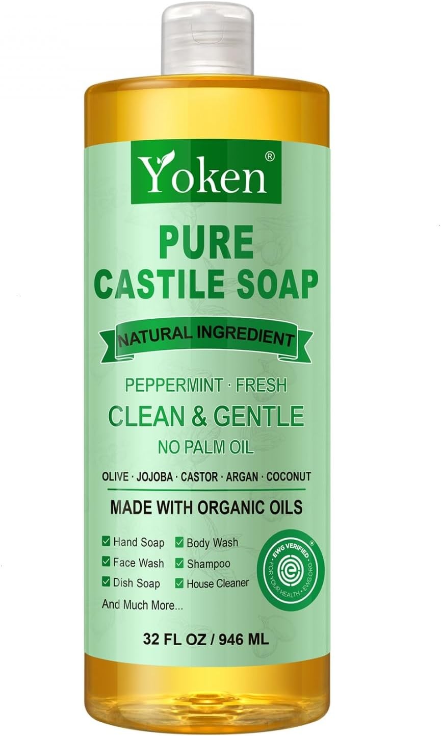 EWG Peppermint Castile Soap 32oz, with Oils Multi-Purpose Cleanser | Gentle