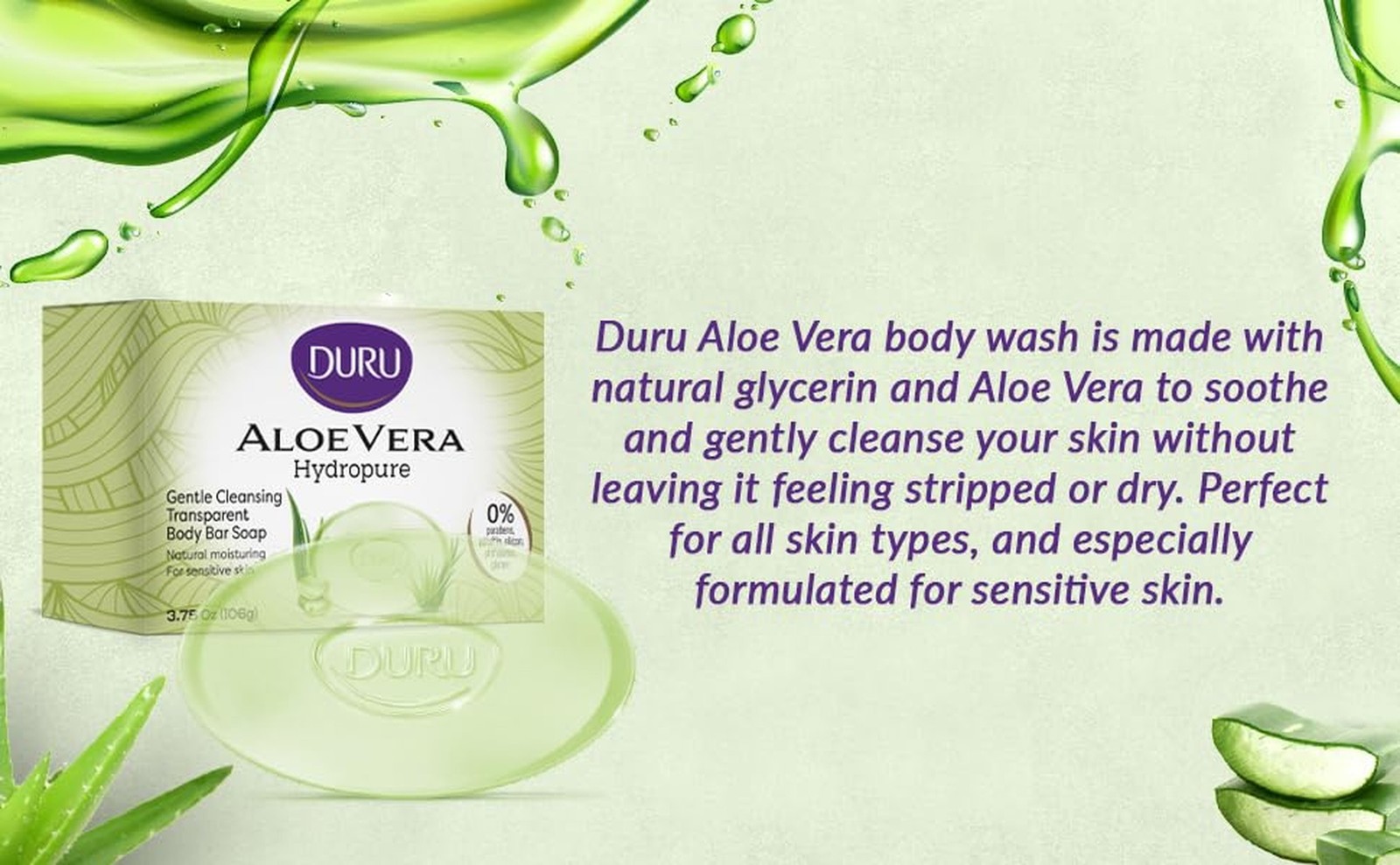 Aloe Vera Soap Bar 3 Pack Vegan Transparent Moisturizing Skin Care Cleanser NEW