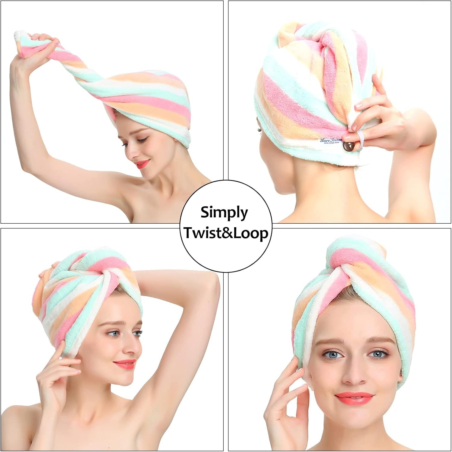 AuroTrends Microfiber Hair Towel 2Pack, 2 Count (Pack of 1), Multicolor,2pack
