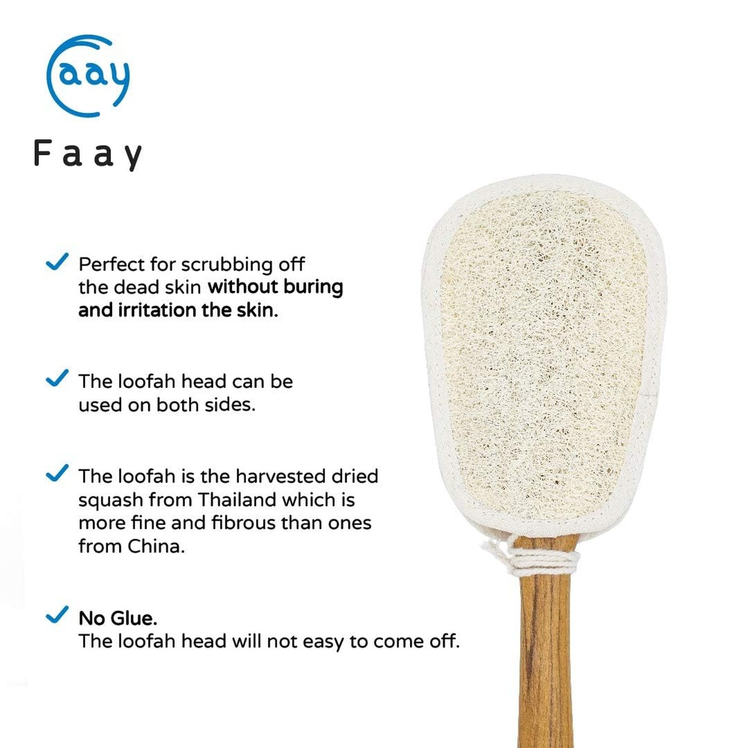 FAAY 17 Inch Natural Exfoliating Loofah Back Scrubber On a Stick with Luffa S…