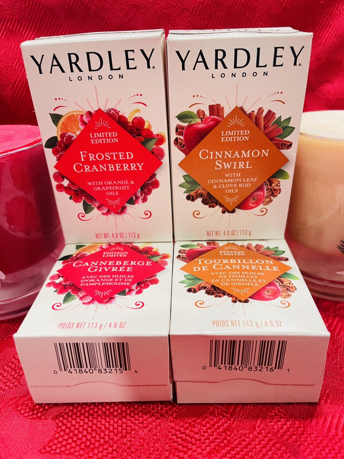 Yardley London Cinnamon Swirl & Frosted Cranberry Soap Bars 4oz Lot of 4