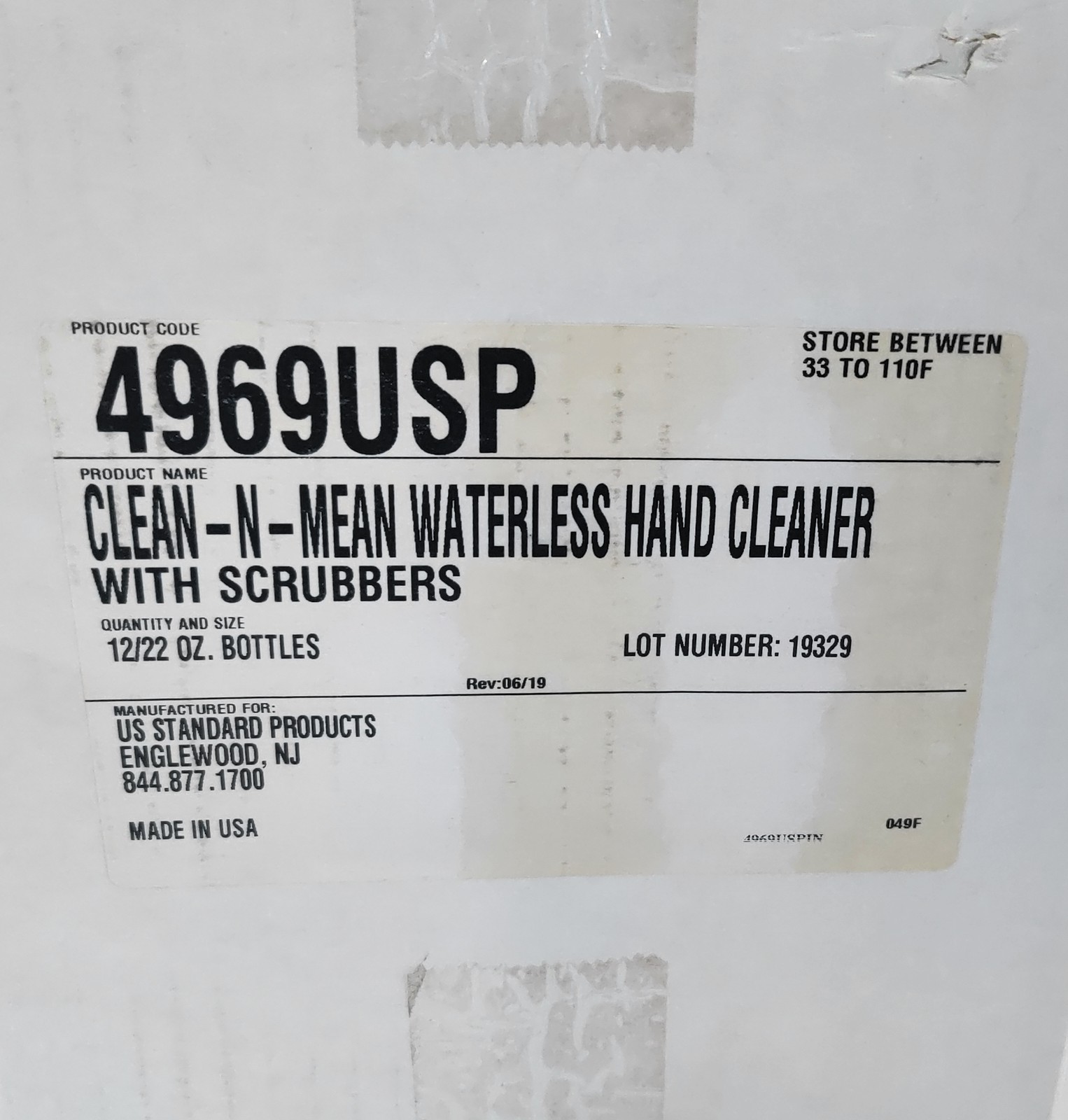 Lot of 12 22oz US Standard Products Clean-N-Mean Waterless Hand Cleaner 4969USP