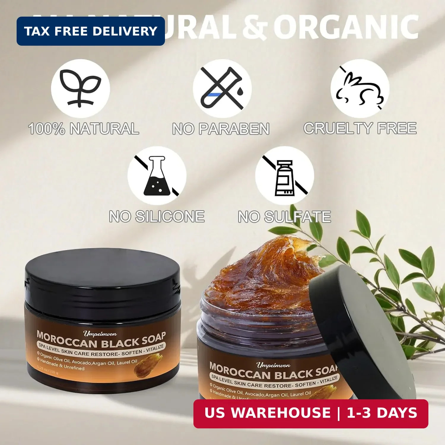 2 PCS Unrefined Moroccan Black Soap Handcrafted, Argan Oil Authetic Black Beldi