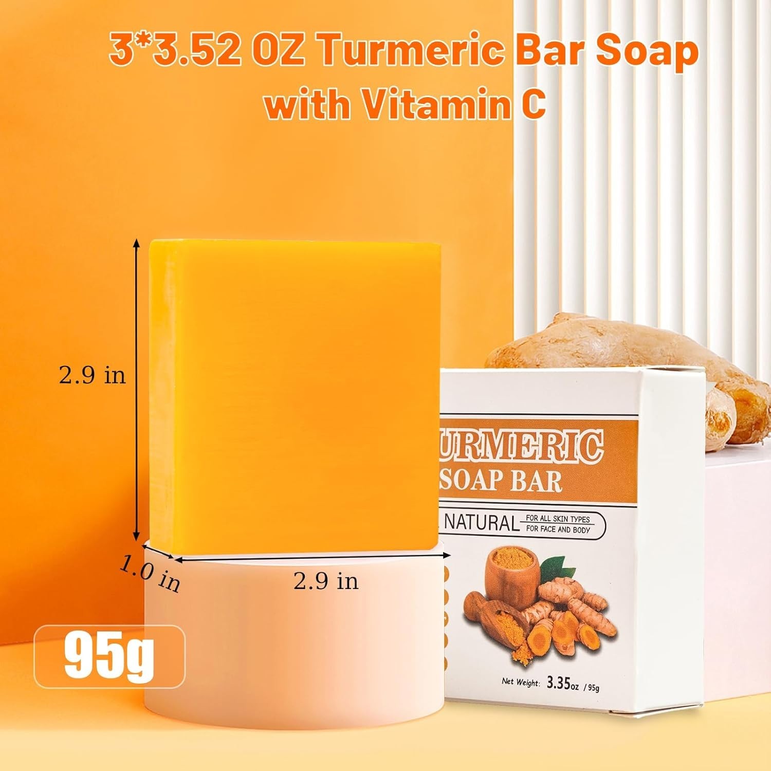MR.A 3Packs Turmeric Soap Bar, Organic Tumeric Soap for Face and Body, Lemon Tur