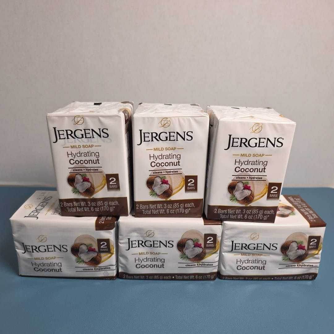 12 Bars JERGENS Mild Soap,Hydrating Coconut 6 Packs Net Wt 3 OZ Each Soap
