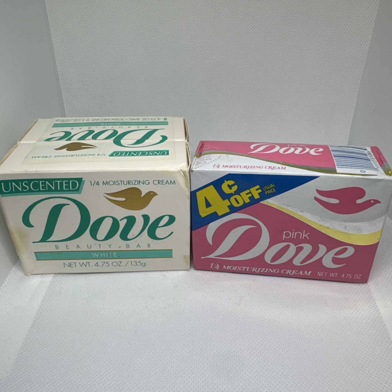 Vintage Dove Beauty Bar Unscented White Pink Soap 4.75 oz 1/4 Moisturizing Cream