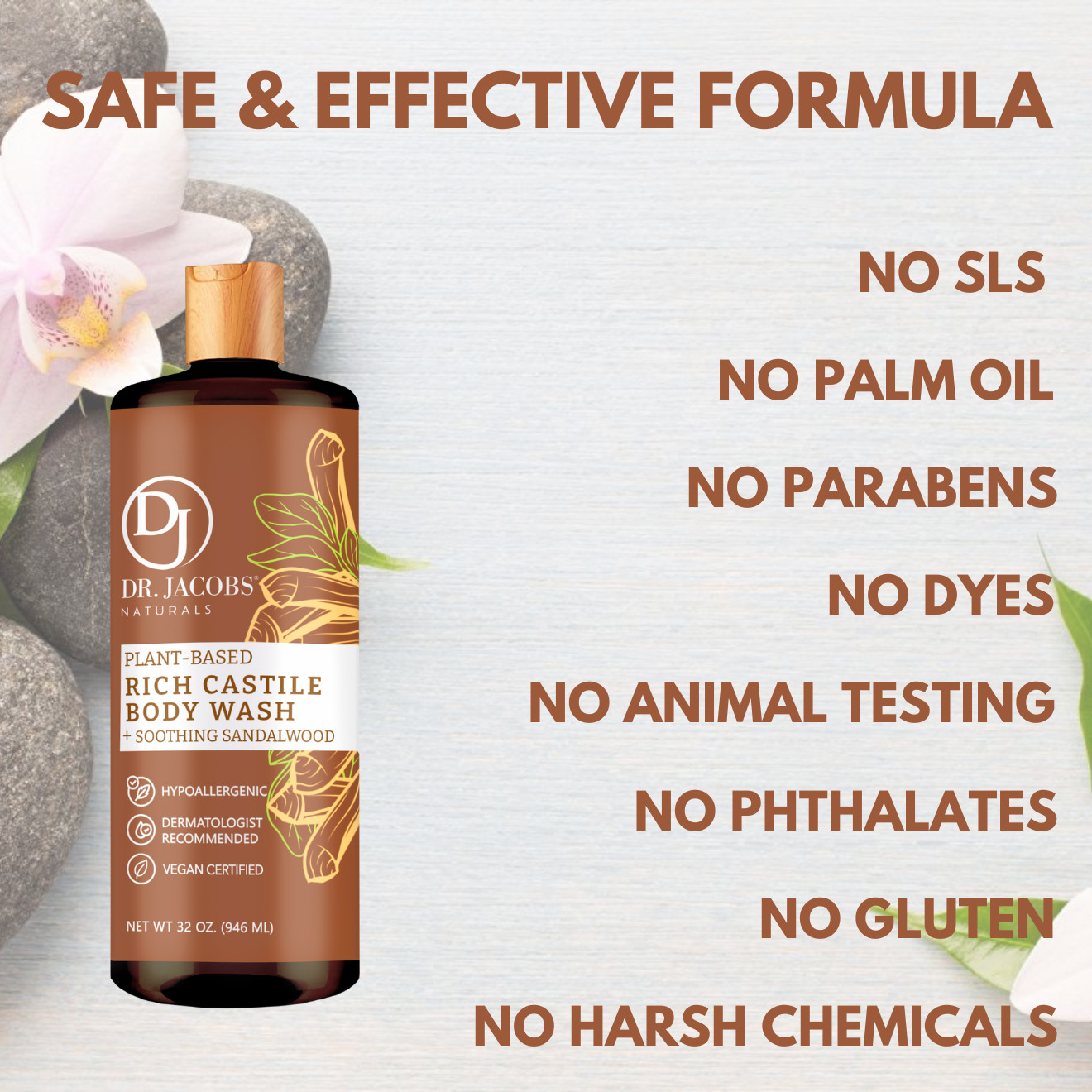 Dr Jacobs Naturals 32oz Sandalwood Castile Body Wash Soap Plant-Based
