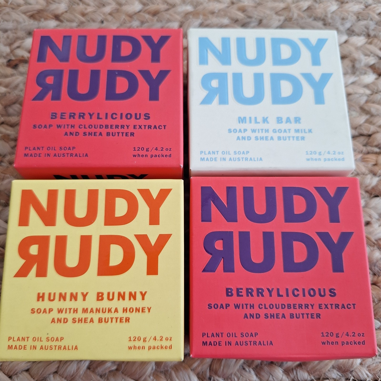 Nudy Rudy Shea Butter Soap Set Hunny Bunny Milk Berrylicious 4 Bars