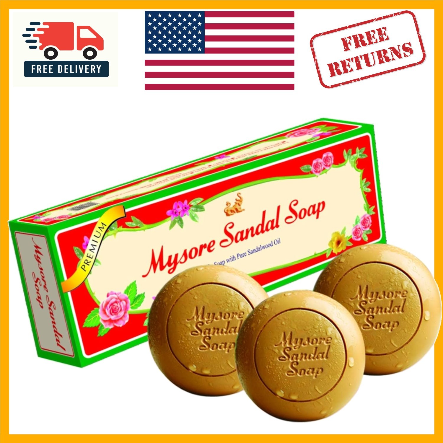Elegant Sandalwood Soap Bars – Pack of 3, Moisturizing for Beautiful Skin