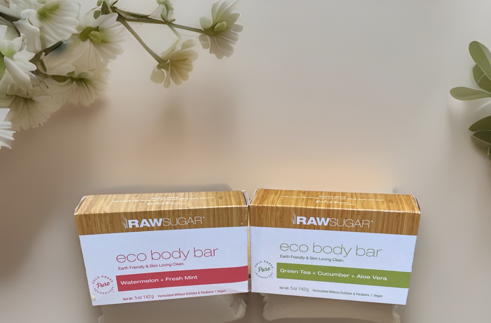 2 RAW SUGAR Eco Body Bar Watermelon Mint & Free Tea Cucumber Aloe Vera Soap New