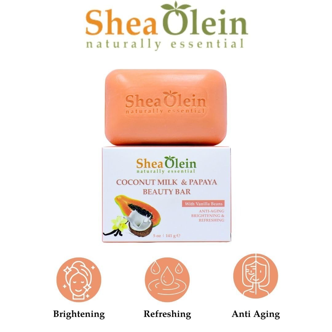 Shea Olein Coconut Milk Papaya Beauty Bar Soap 6 Pack 5oz Vanilla Brightening