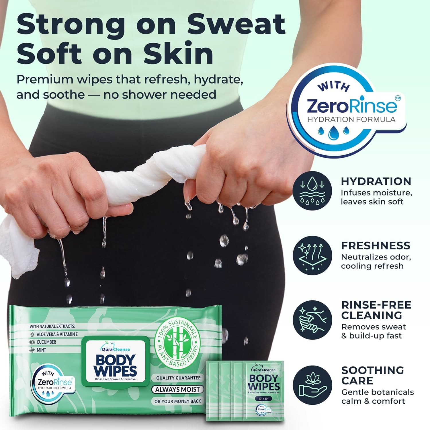 Body Wipes for Women, Extra Moist No Rinse Bathing Wipes-50 XL Shower Cloths