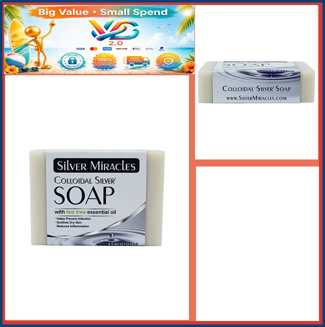 Colloidal Silver Soap Bar with Tea Tree Oil Natural Gentle Cleansing