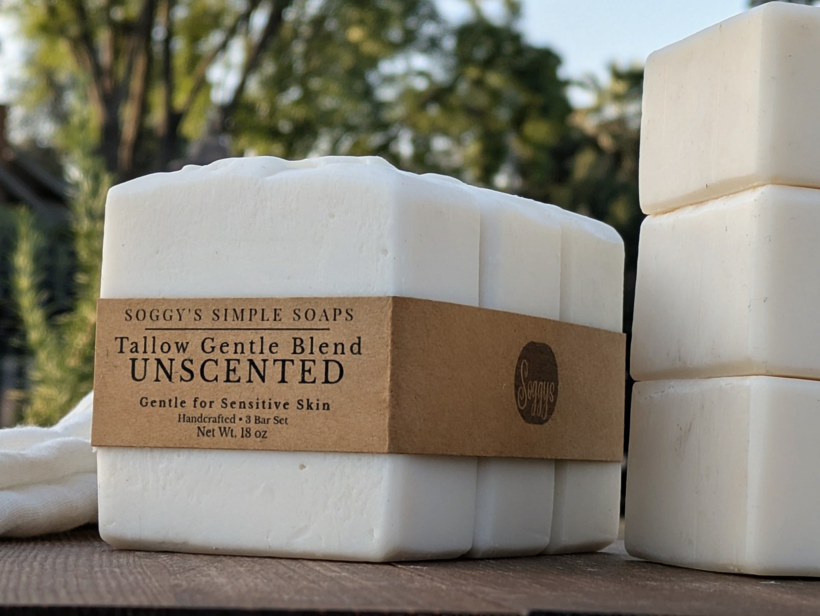 Unscented Tallow Soap 6 Bars – Sensitive Skin Natural Handmade Bar Soap