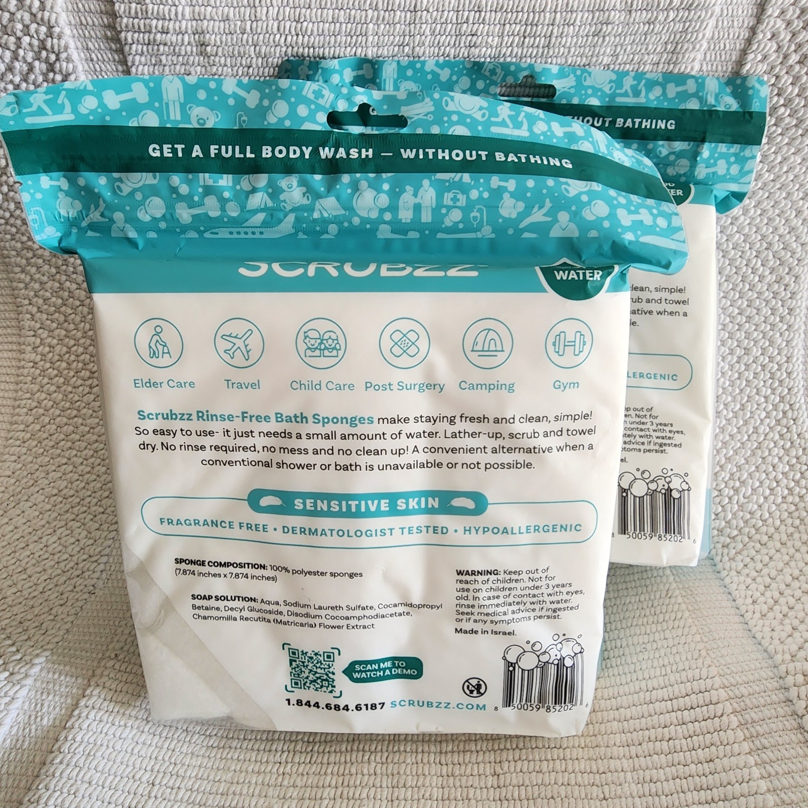Scrubzz Rinse Free Bath Sponges for Senstive Skin 2 – 25ct Packs