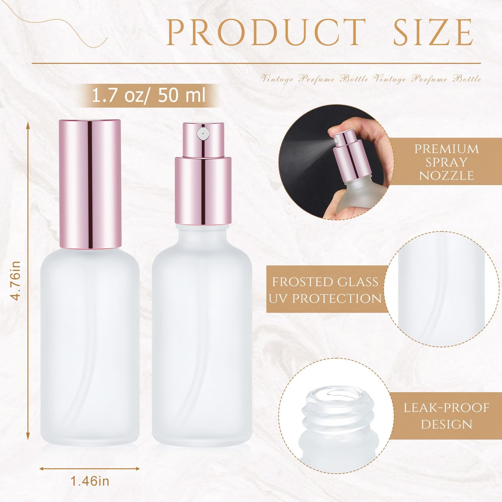 Roshtia 30 Pcs 1.69 oz 50 ml Rose Gold Glass Spray Bottles Refillable Perfume At