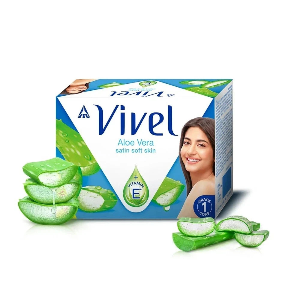 Vivel Aloe Vera Grade 1 + Vitamin E Bathing Soap 150 g × 4 – Soft, Glowing Skin