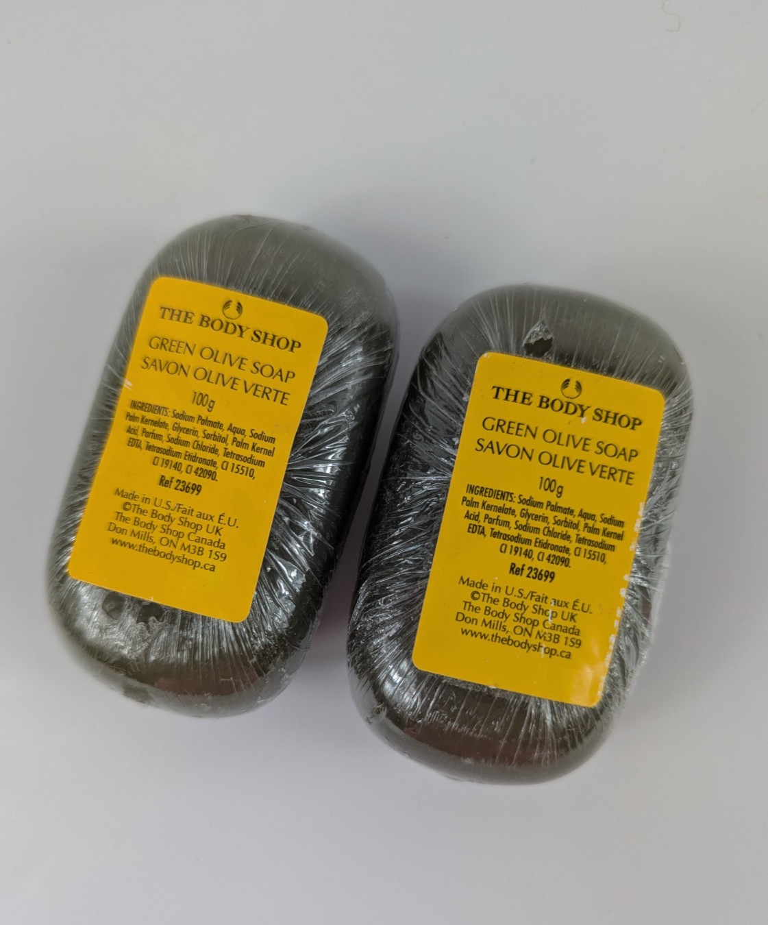 The Body Shop Green Olive Bar Soap 100g Each New Unopened Made in USA Set of 2