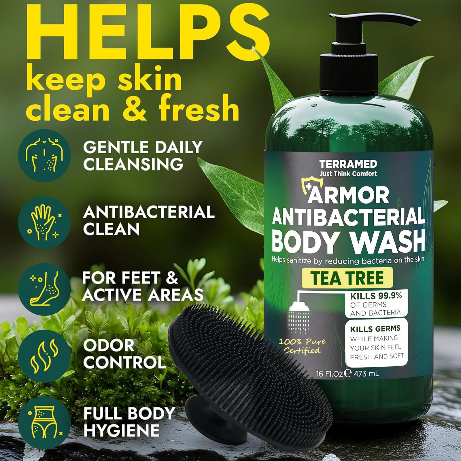 Antibacterial Body Wash with Tea Tree Oil | 16 Fl Oz (Pack of 1), White