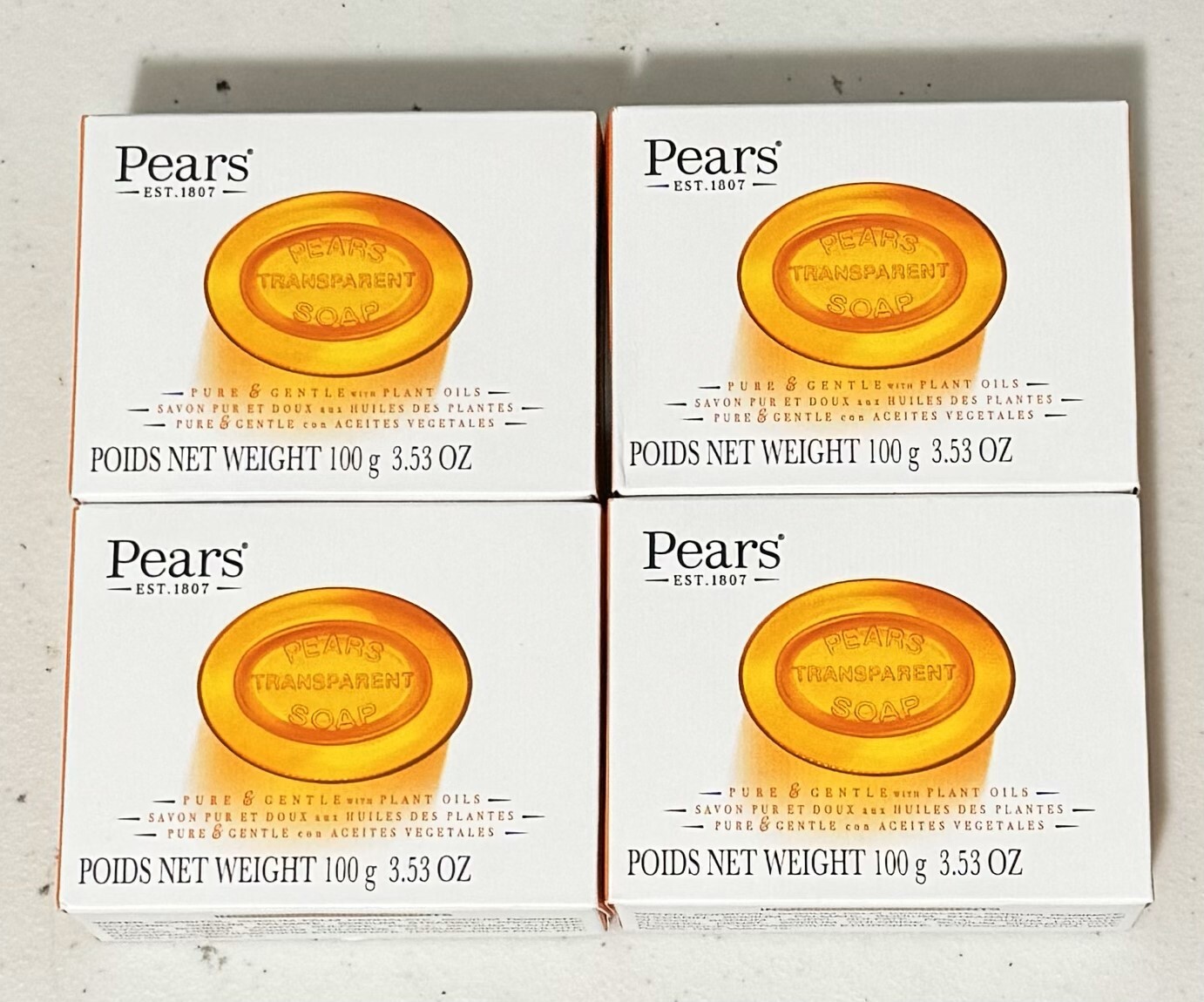SET OF 4 Pears Transparent Glycerin Bar Soap 3.53 Oz Each ORANGE COLOR