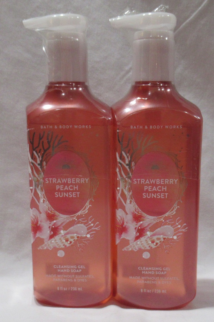 Bath & Body Works Cleansing Gel Hand Soap Lot Set of 2 STRAWBERRY PEACH SUNSET