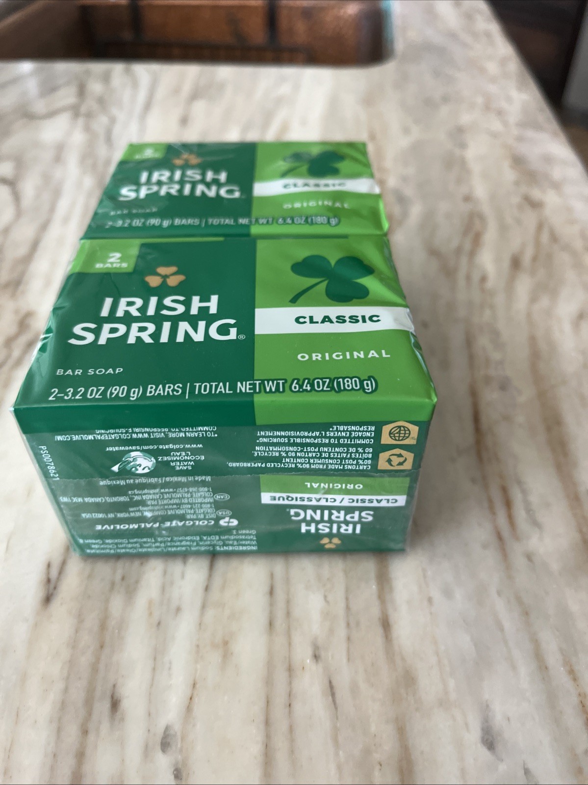 Irish Spring CLASSIC SCENT 2 Packages Of Original Clean Bar Soap TWO 3.2 oz Bars