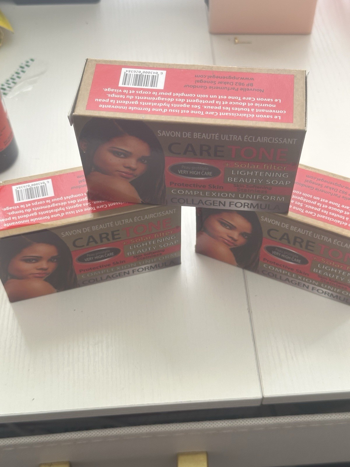 3 CARE TONE Lightening Beauty Soap Bar, Collagen Formula + Solar Filter, Body
