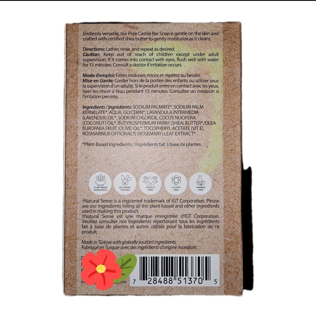 Natural Sense Castile Soap 4 Pack 5oz Lavender Plant Based Sulfate Free Bars