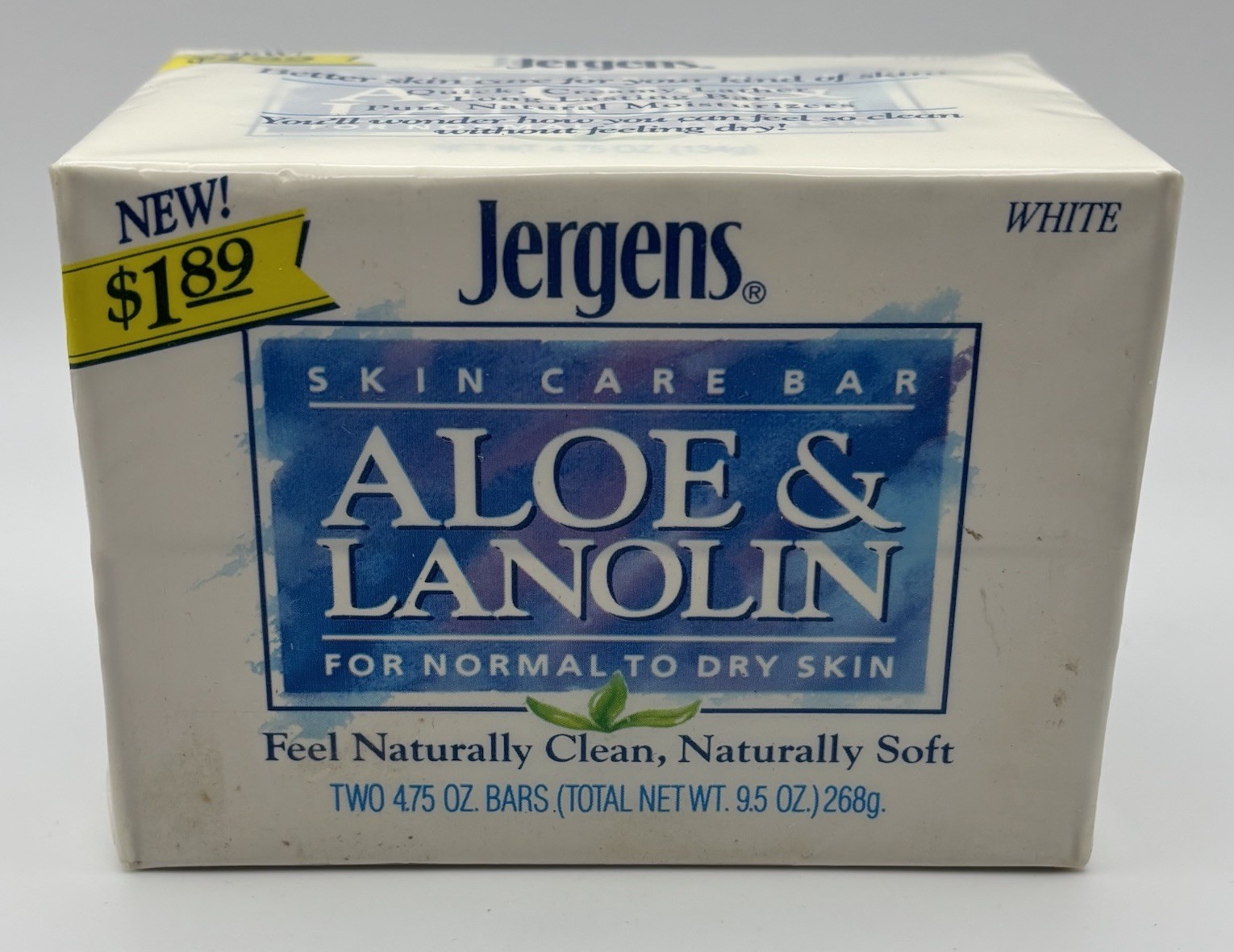 Vtg Jergens Aloe & Lanolin Skin Care Bar Soap 4.75 Oz 2 pack NOS White 1993 90s