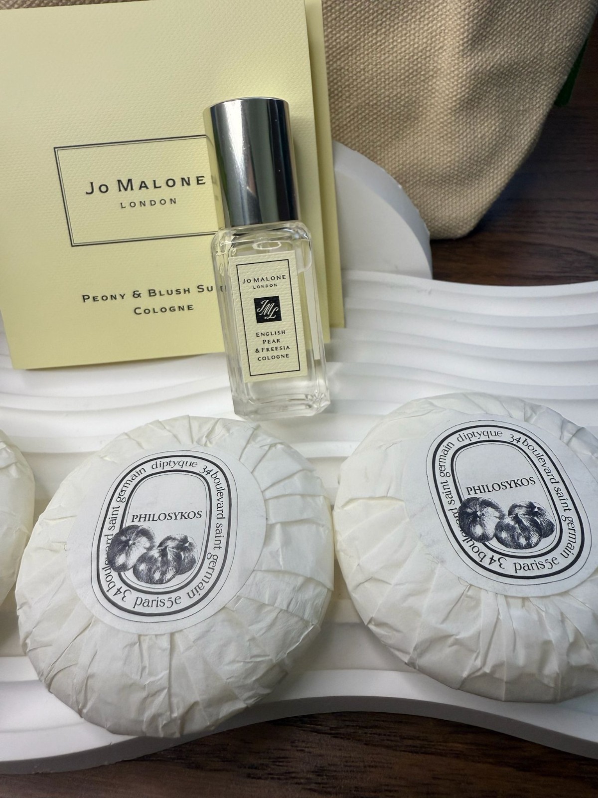 New 3 Diptyque Philosykos Round Soap Bar 45g/1.6oz each free Jo Malone Gifts
