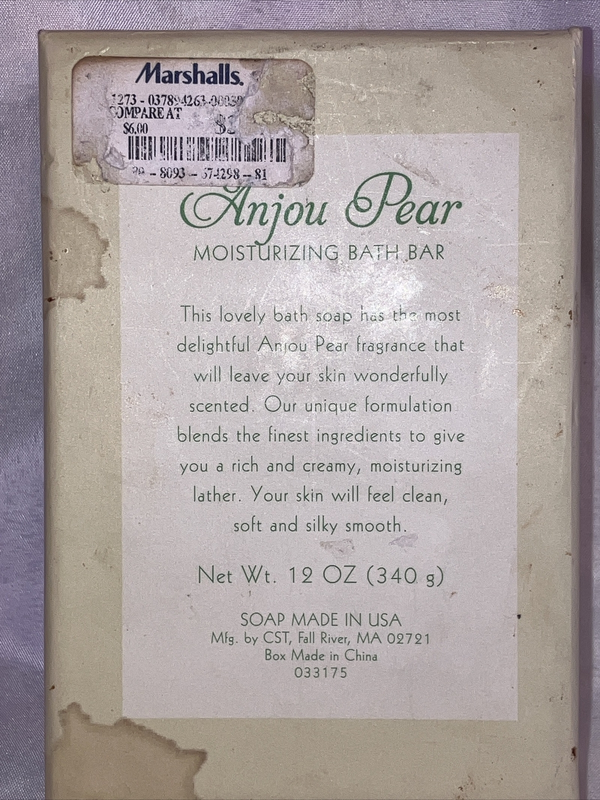 VTG NEW OLD STOCK Bath Bar 12 oz. Bar In Gift Box LARGE BAR ANJOU PEAR.