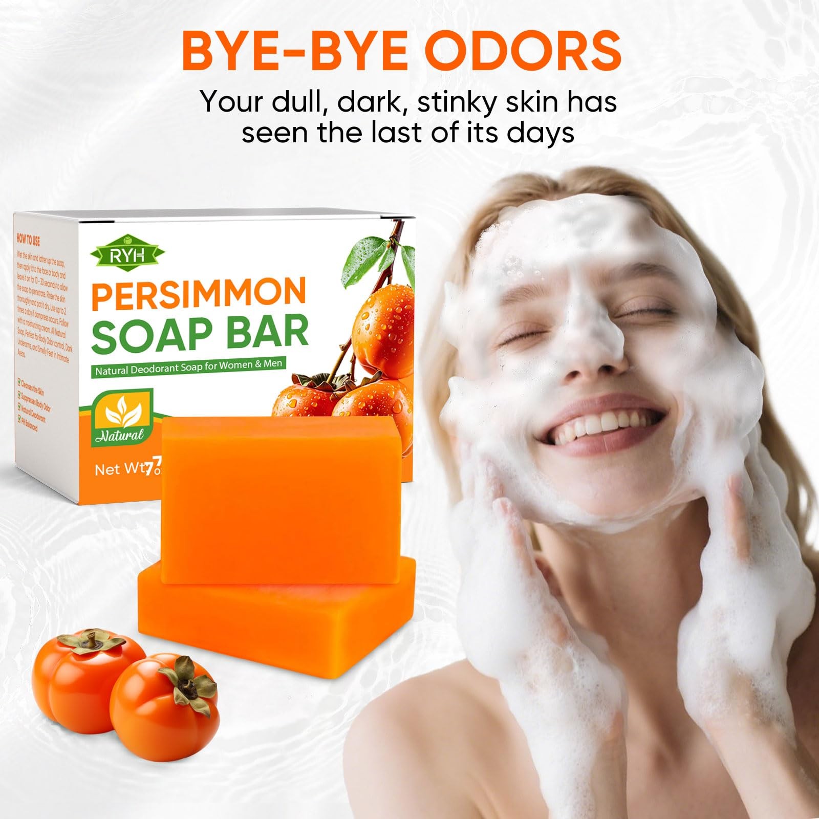 RYH 2 PCS Persimmon Soap Bar for Body Odor 1.5 Ounce (Pack of 2)