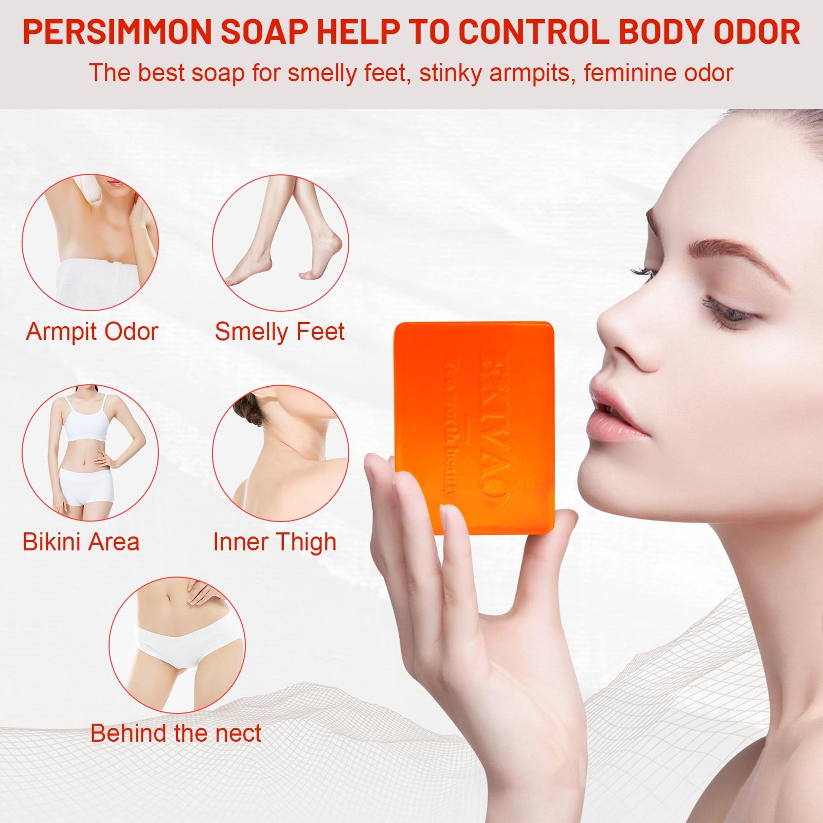 Natural Persimmon Soap Bars Deodorant for Body Odor Control 3Pack